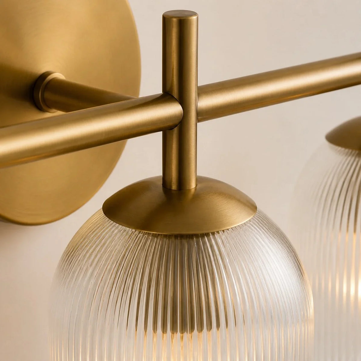 Wall Sconce Ribbed Glass Copper Finish Dimmable