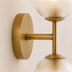 Wall Sconce Ribbed Glass Copper Finish Dimmable