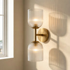Wall Sconce Ribbed Glass Copper Finish Dimmable