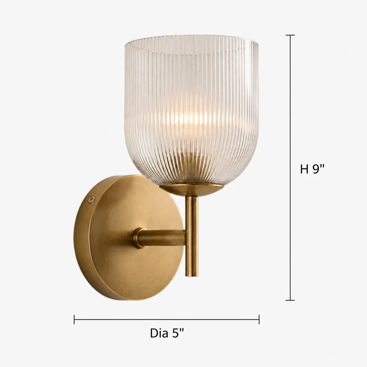 Wall Sconce Ribbed Glass Copper Finish Dimmable