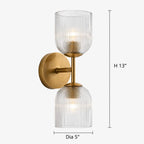 Wall Sconce Ribbed Glass Copper Finish Dimmable
