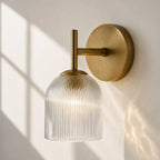Wall Sconce Ribbed Glass Copper Finish Dimmable