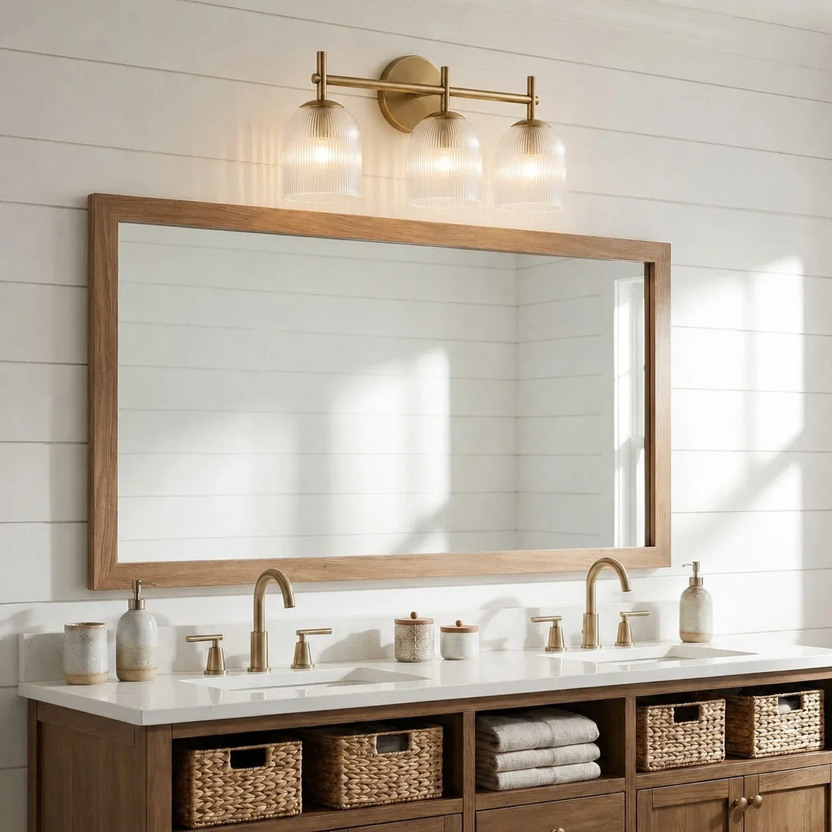Wall Sconce Ribbed Glass Copper Finish Dimmable