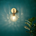 Wall Sconce Ribbed Glass Globe Gold Finish
