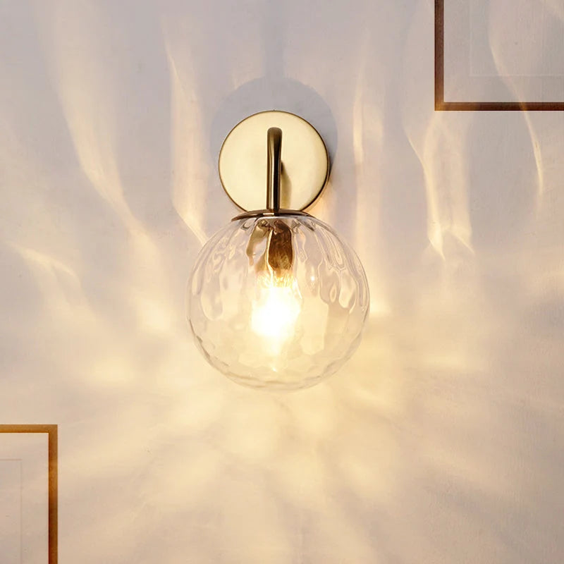 Wall Sconce Ribbed Glass Globe Gold Finish