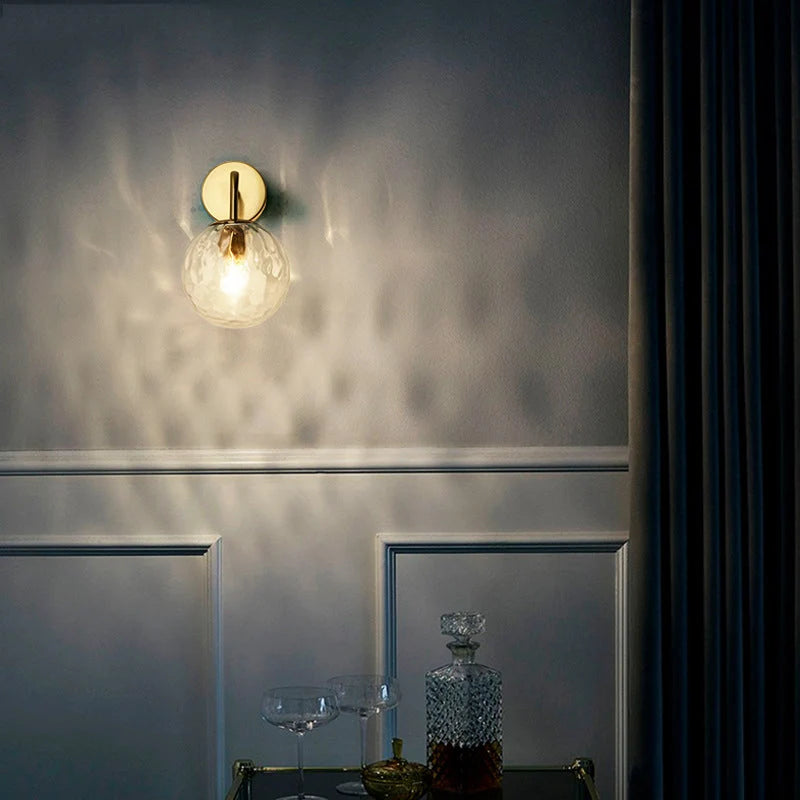 Wall Sconce Ribbed Glass Globe Gold Finish