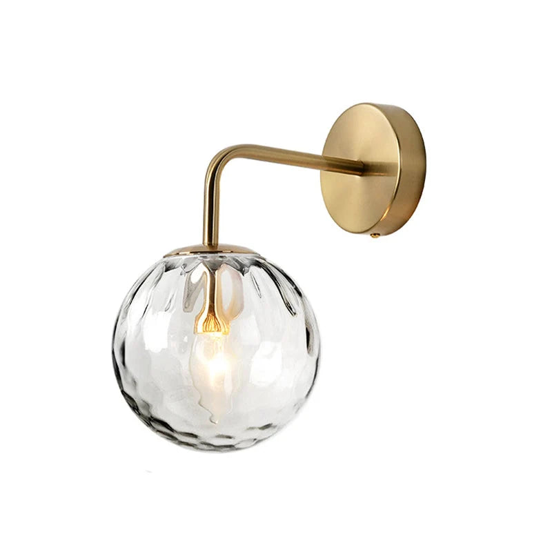 Wall Sconce Ribbed Glass Globe Gold Finish