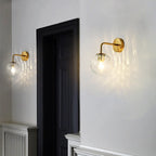 Wall Sconce Ribbed Glass Globe Gold Finish