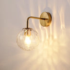 Wall Sconce Ribbed Glass Globe Gold Finish