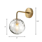 Wall Sconce Ribbed Glass Globe Gold Finish