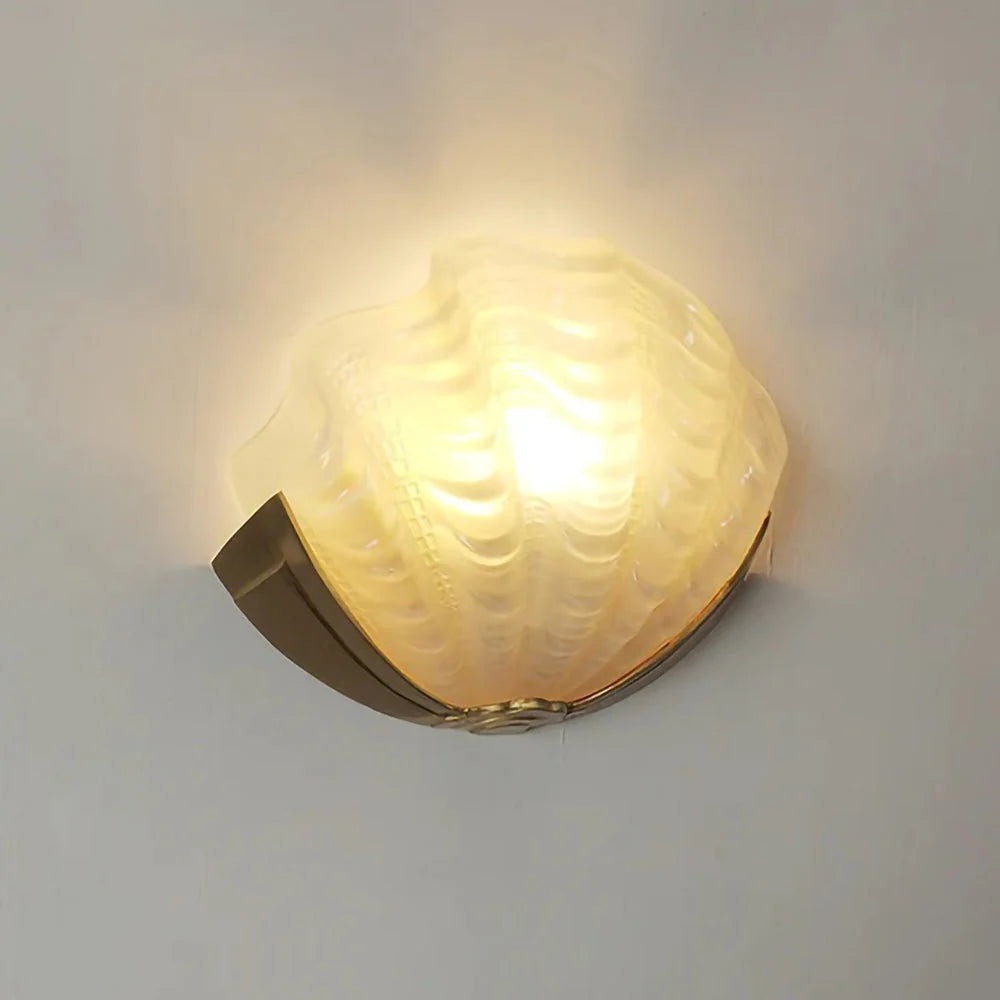 Wall Sconce Seashell Textured Glass Brass Finish