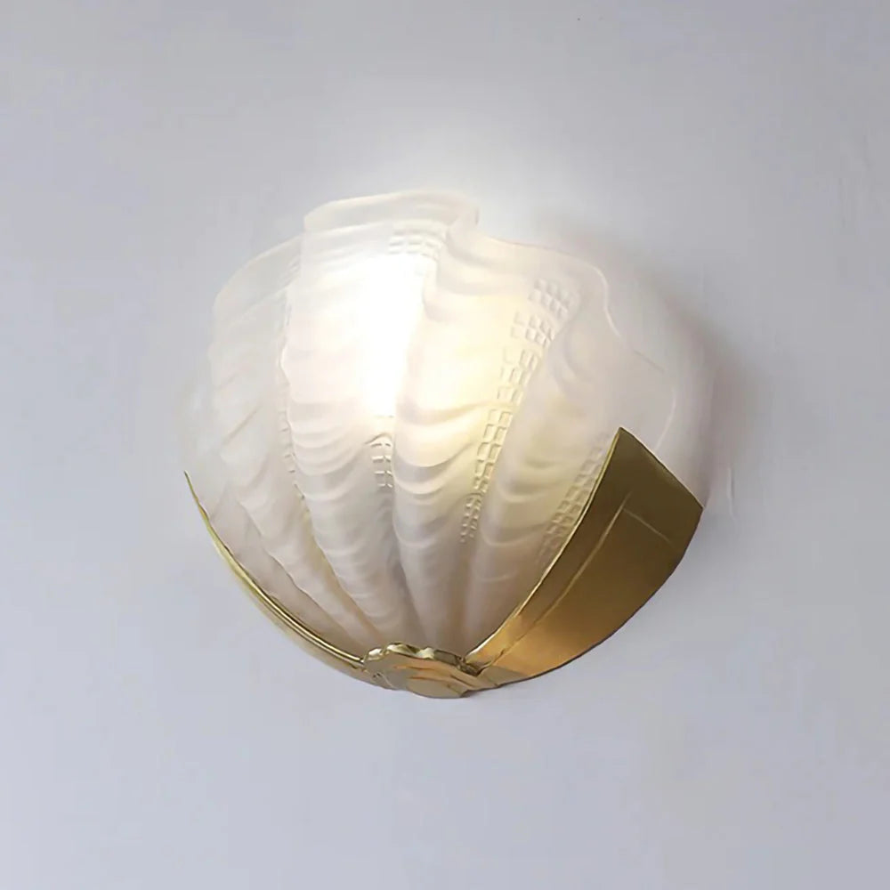 Wall Sconce Seashell Textured Glass Brass Finish