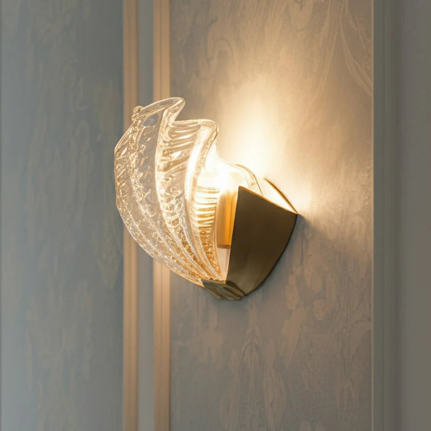 Wall Sconce Seashell Textured Glass Brass Finish