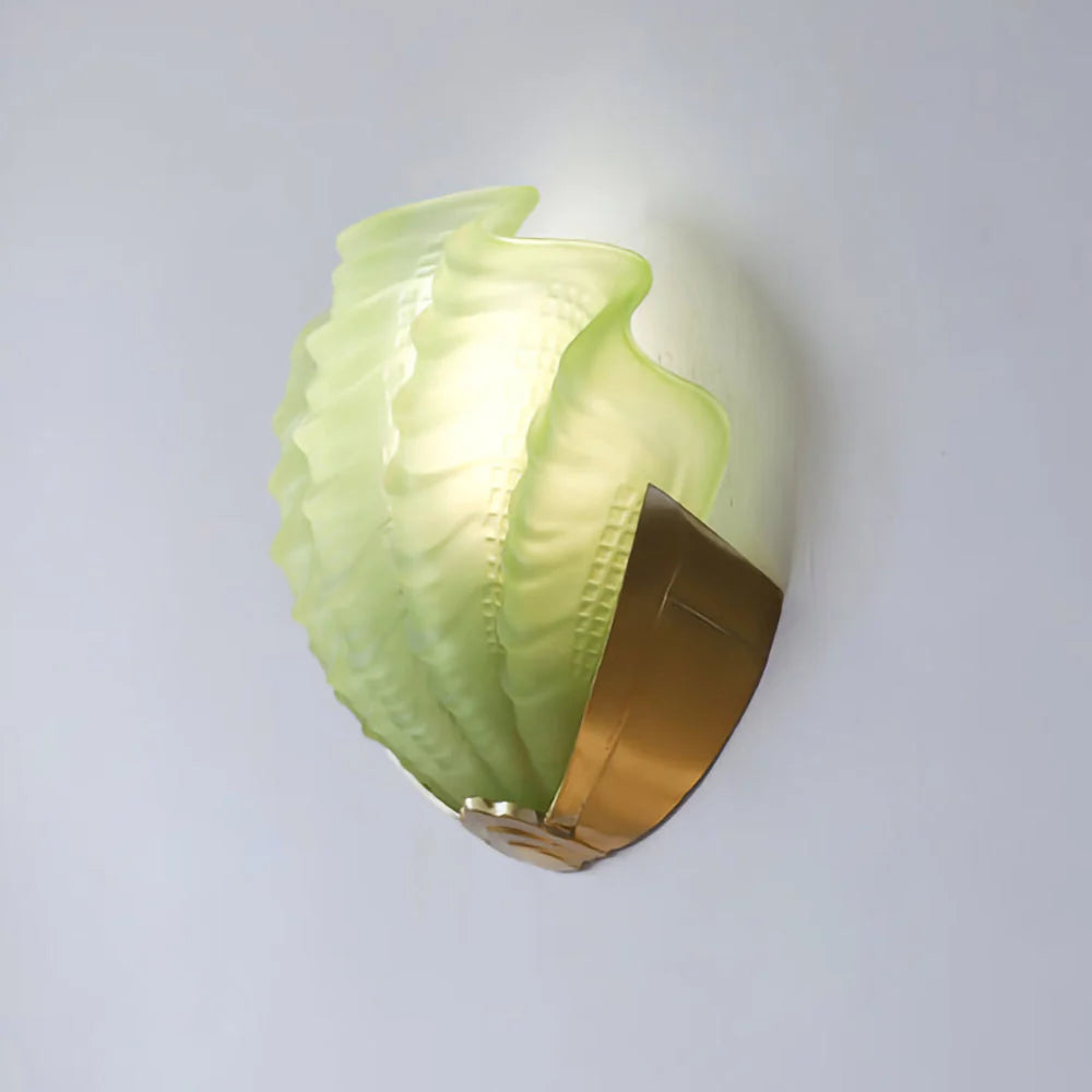 Wall Sconce Seashell Textured Glass Brass Finish