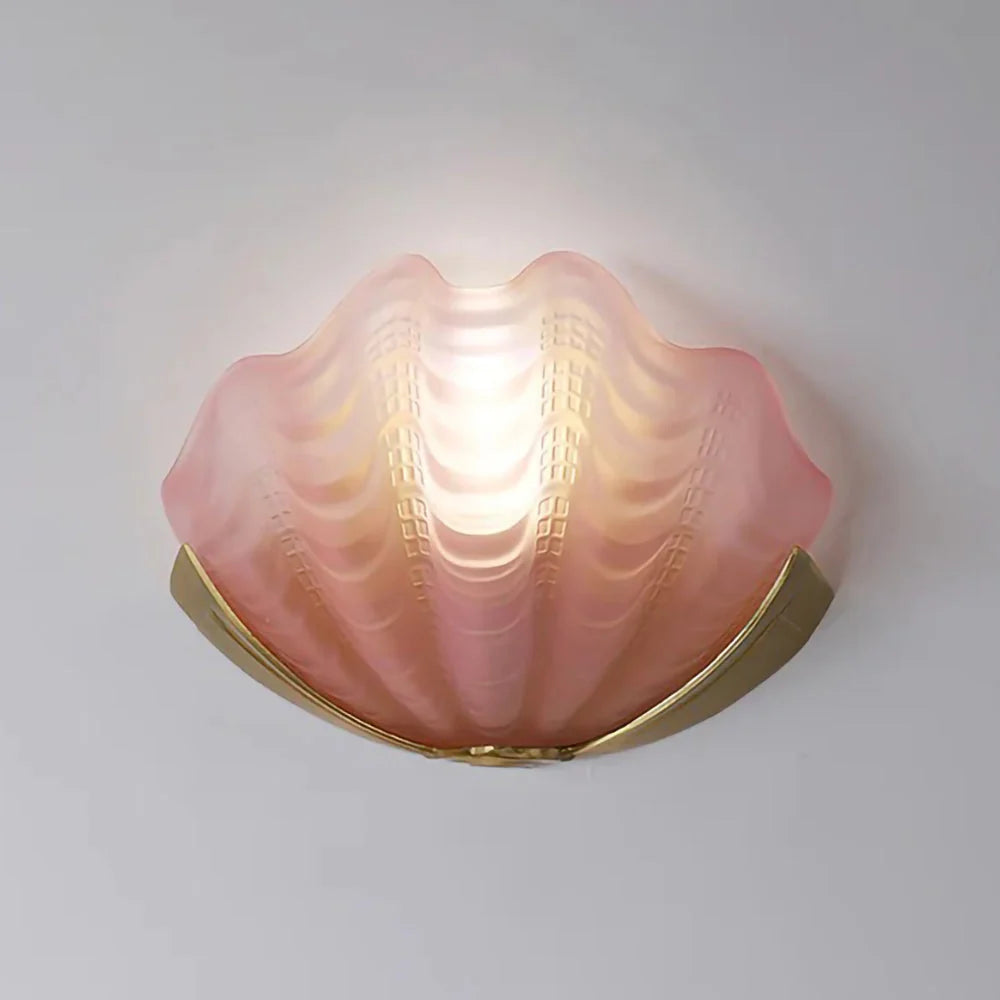 Wall Sconce Seashell Textured Glass Brass Finish