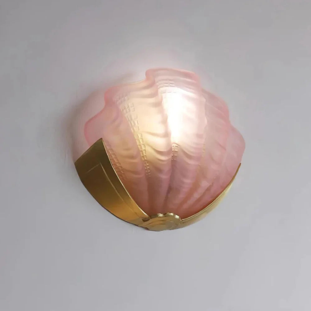 Wall Sconce Seashell Textured Glass Brass Finish