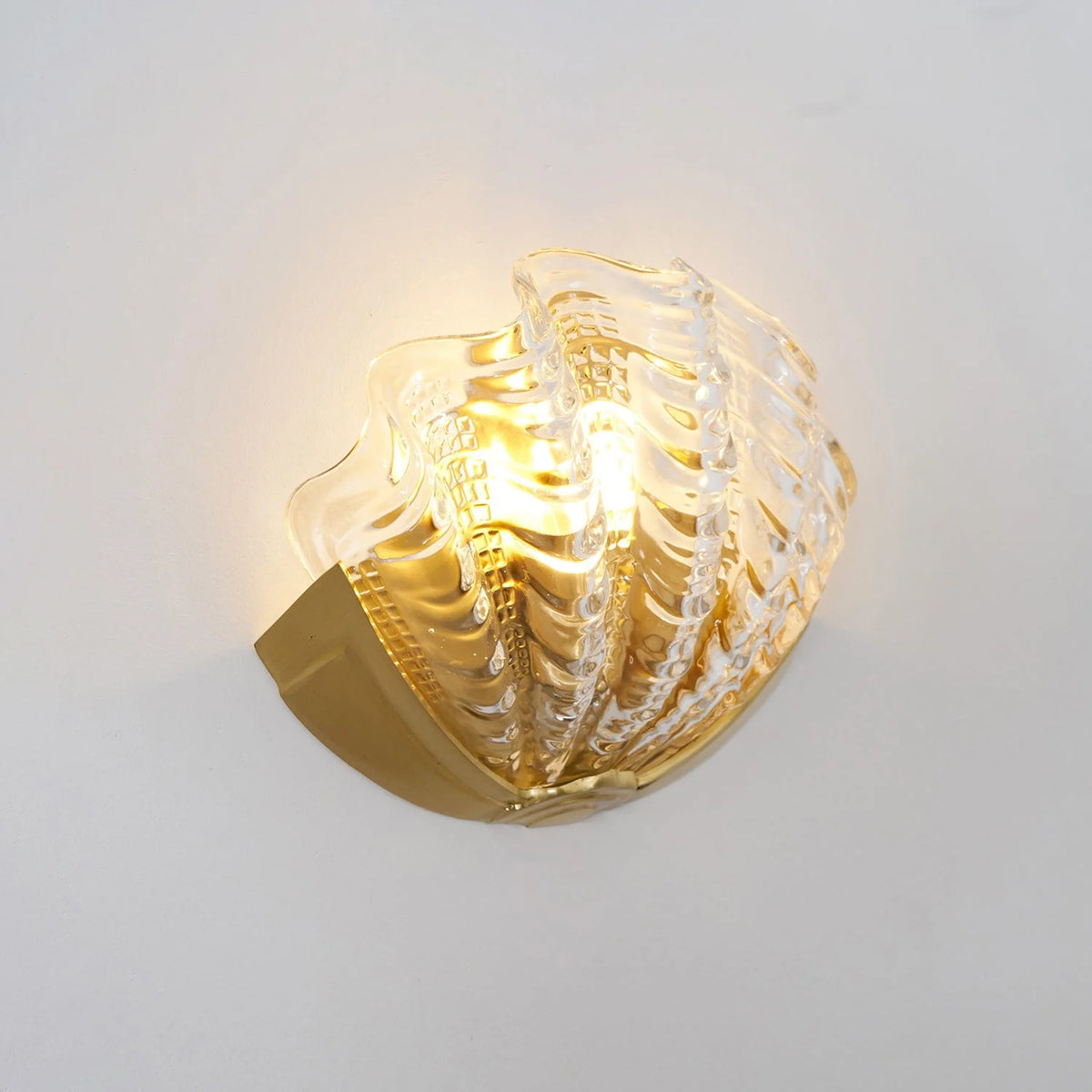 Wall Sconce Seashell Textured Glass Brass Finish