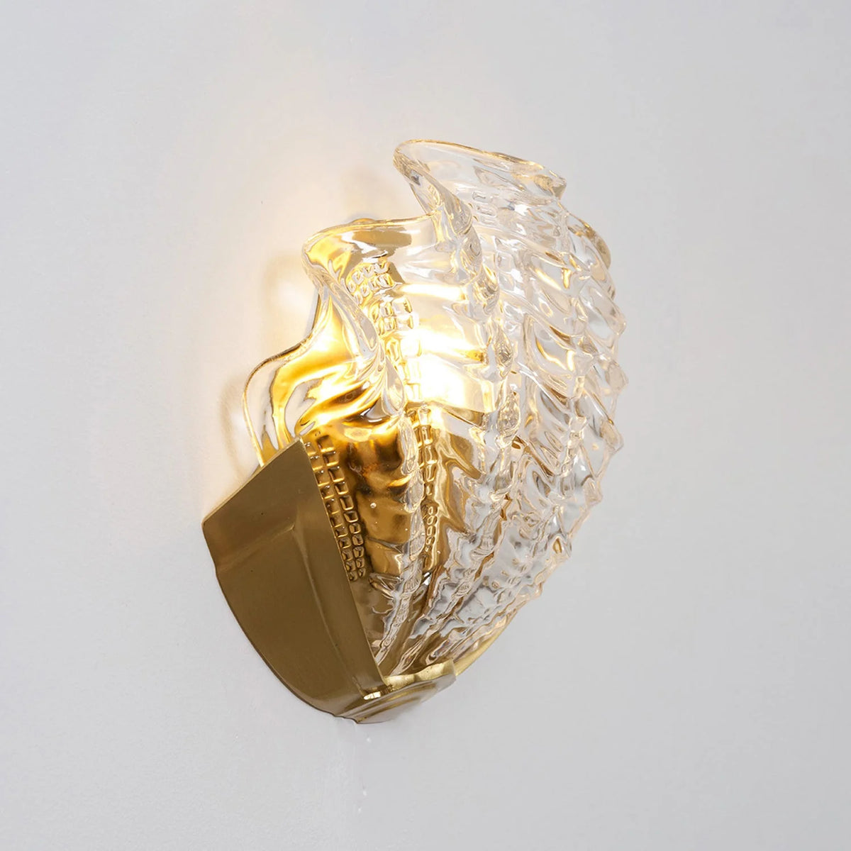 Wall Sconce Seashell Textured Glass Brass Finish