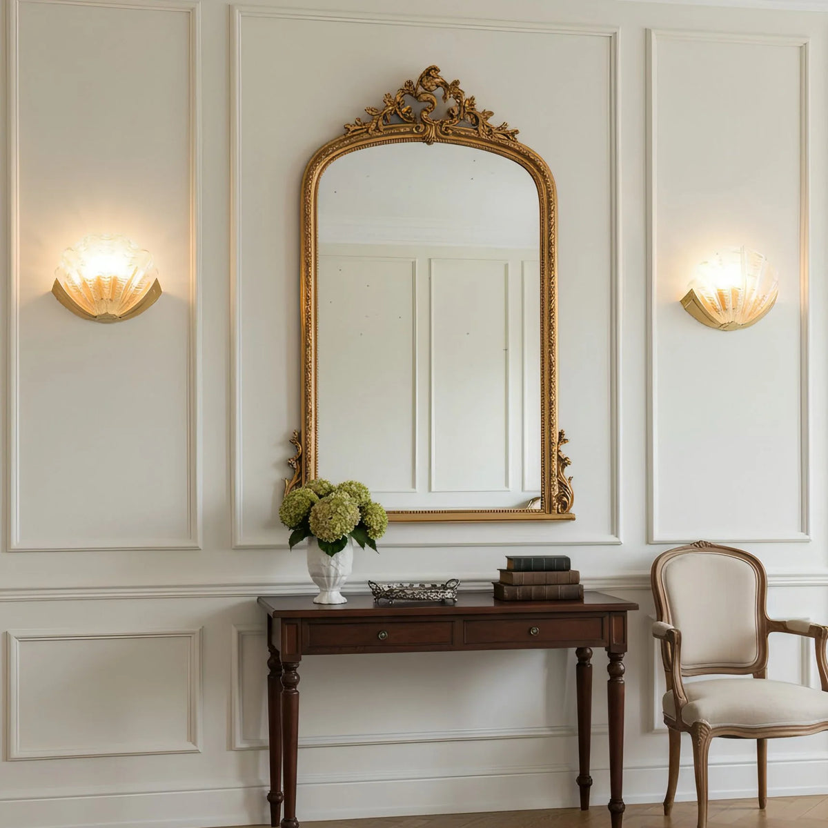 Wall Sconce Seashell Textured Glass Brass Finish