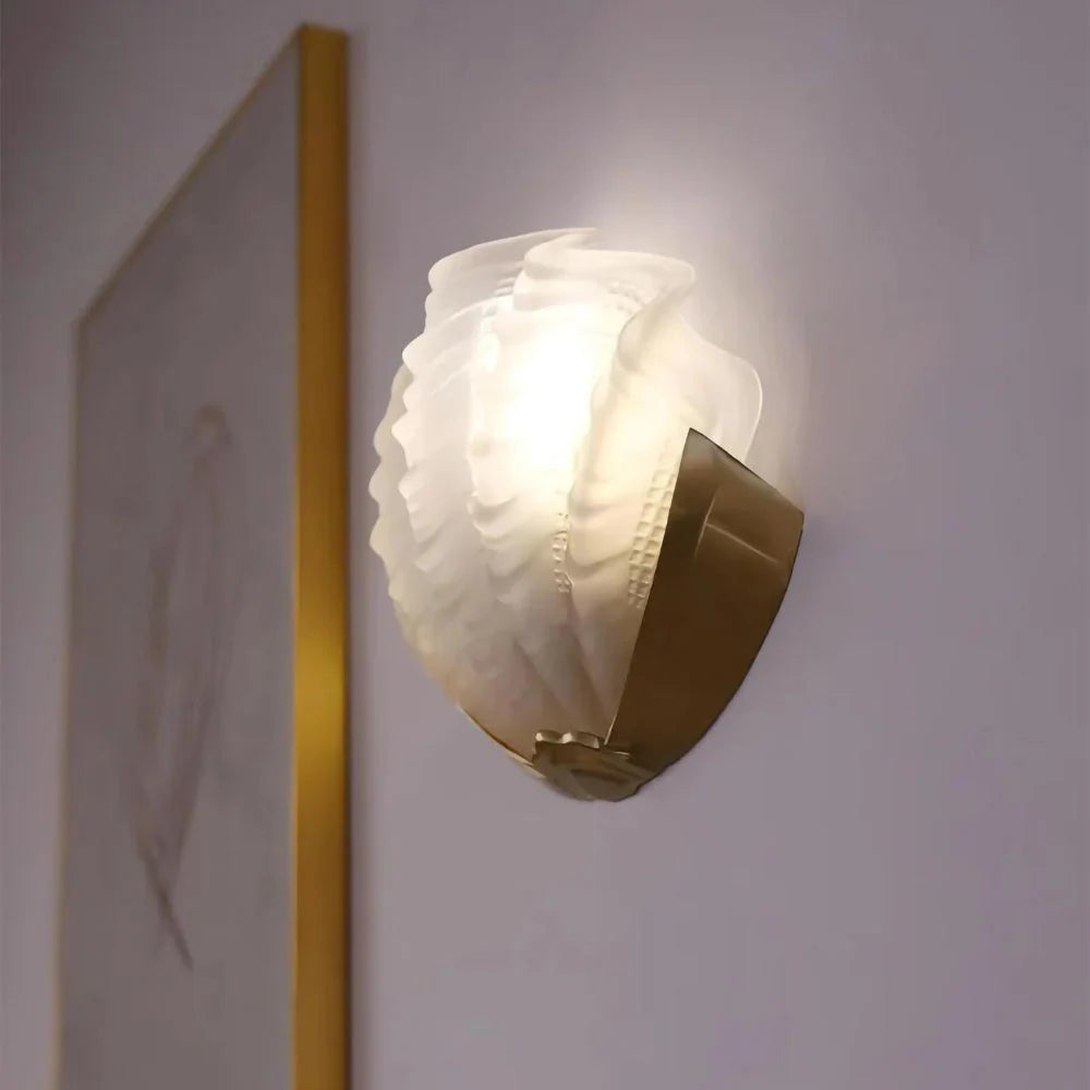 Wall Sconce Seashell Textured Glass Brass Finish