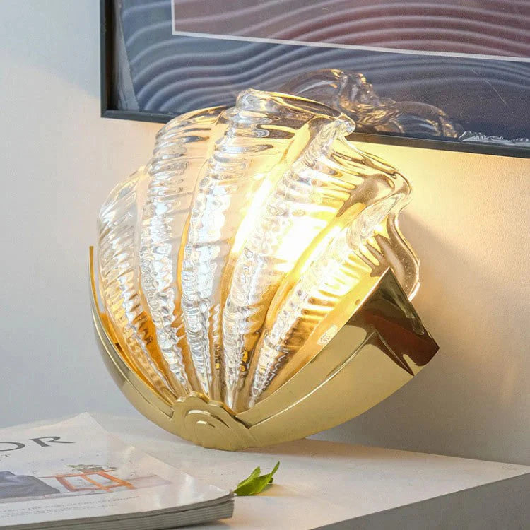Wall Sconce Seashell Textured Glass Brass Finish