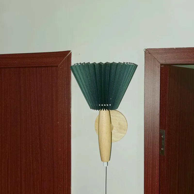 Wall Sconce Wood Frame Pleated Shade LED