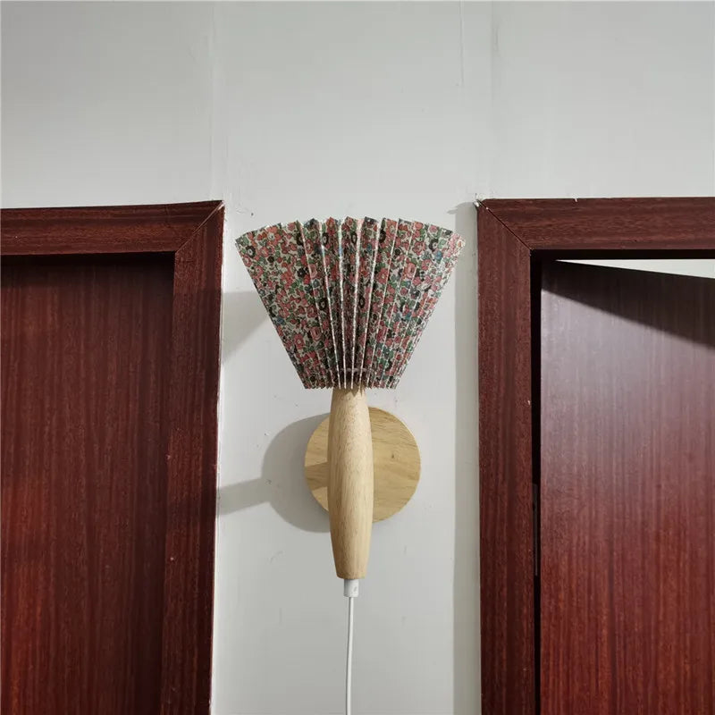 Wall Sconce Wood Frame Pleated Shade LED