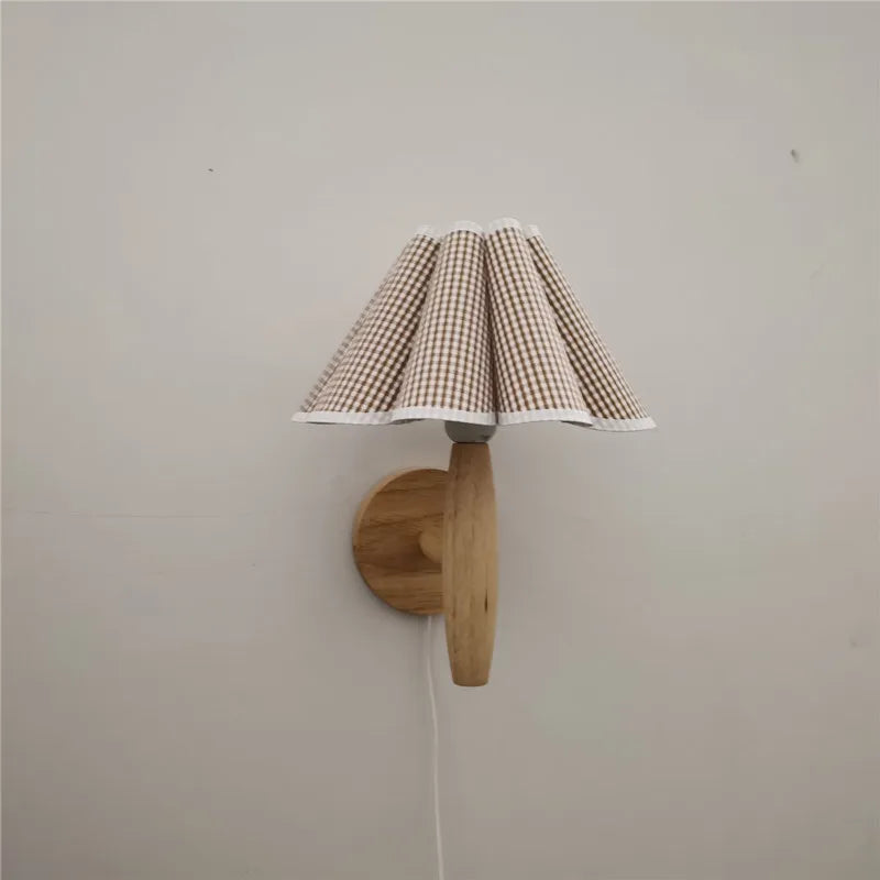 Wall Sconce Wood Frame Pleated Shade LED