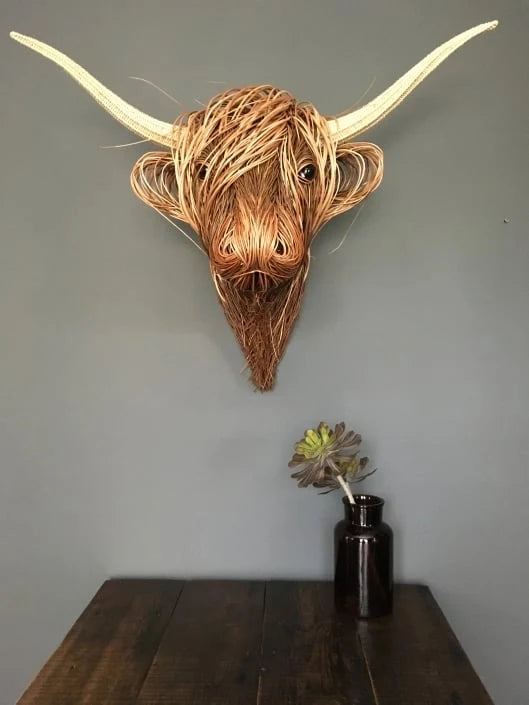 Wall Sculpture Bull Head Handmade Reed & Willow