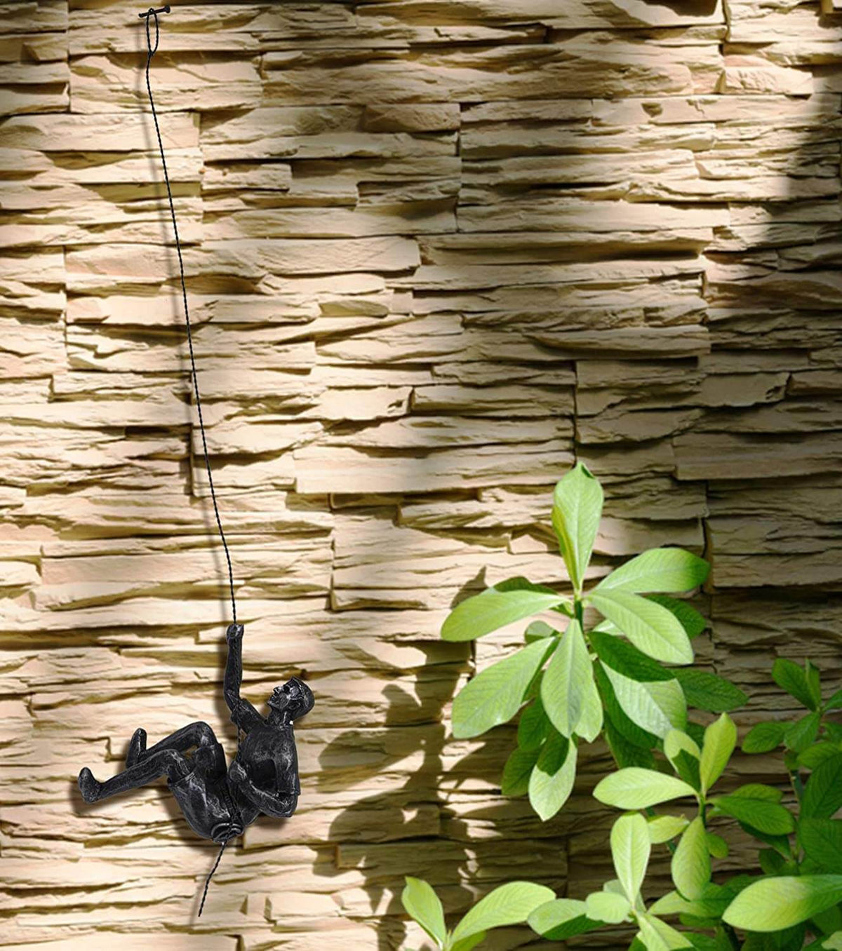 Wall Sculpture Climbing Figure Handcrafted Resin & Iron Wire