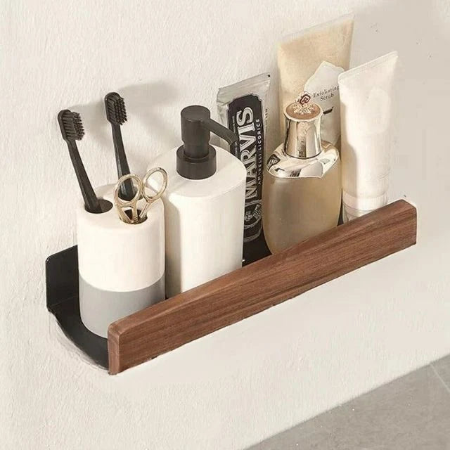 Wall Shelf Drill-Free Self-Adhesive Solid Wood Water-Resistant
