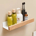 Wall Shelf Drill-Free Self-Adhesive Solid Wood Water-Resistant