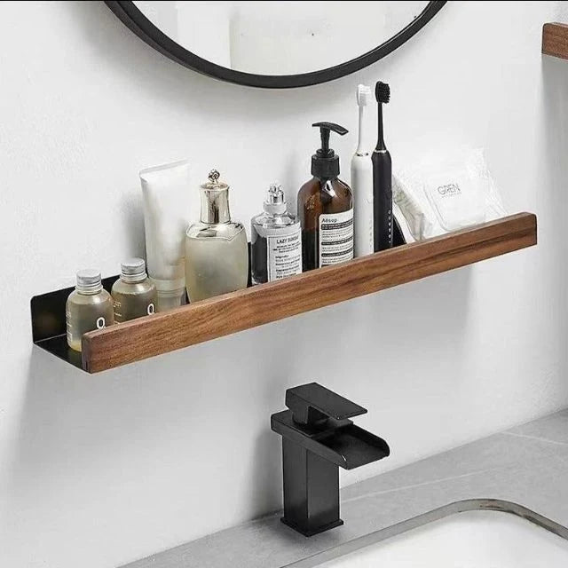 Wall Shelf Drill-Free Self-Adhesive Solid Wood Water-Resistant