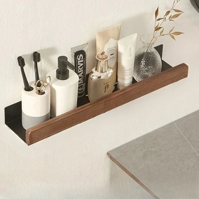 Wall Shelf Drill-Free Self-Adhesive Solid Wood Water-Resistant