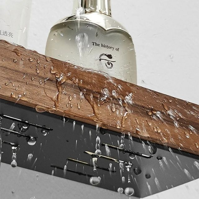 Wall Shelf Drill-Free Self-Adhesive Solid Wood Water-Resistant