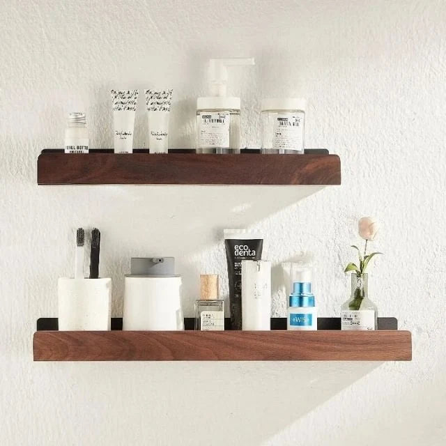 Wall Shelf Drill-Free Self-Adhesive Solid Wood Water-Resistant