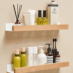 Wall Shelf Drill-Free Self-Adhesive Solid Wood Water-Resistant