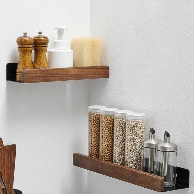 Wall Shelf Drill-Free Self-Adhesive Solid Wood Water-Resistant