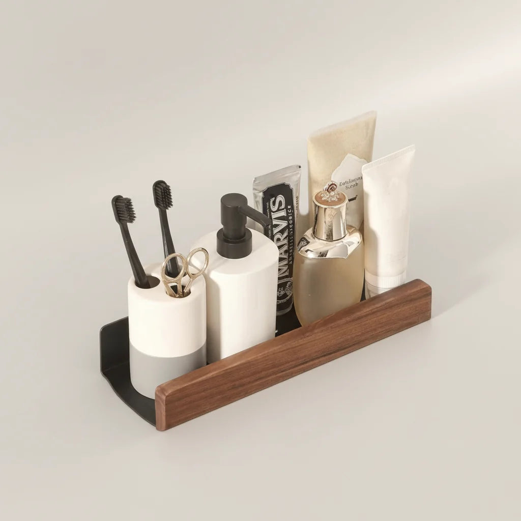 Wall Shelf Self-Adhesive Solid Wood Water-Resistant