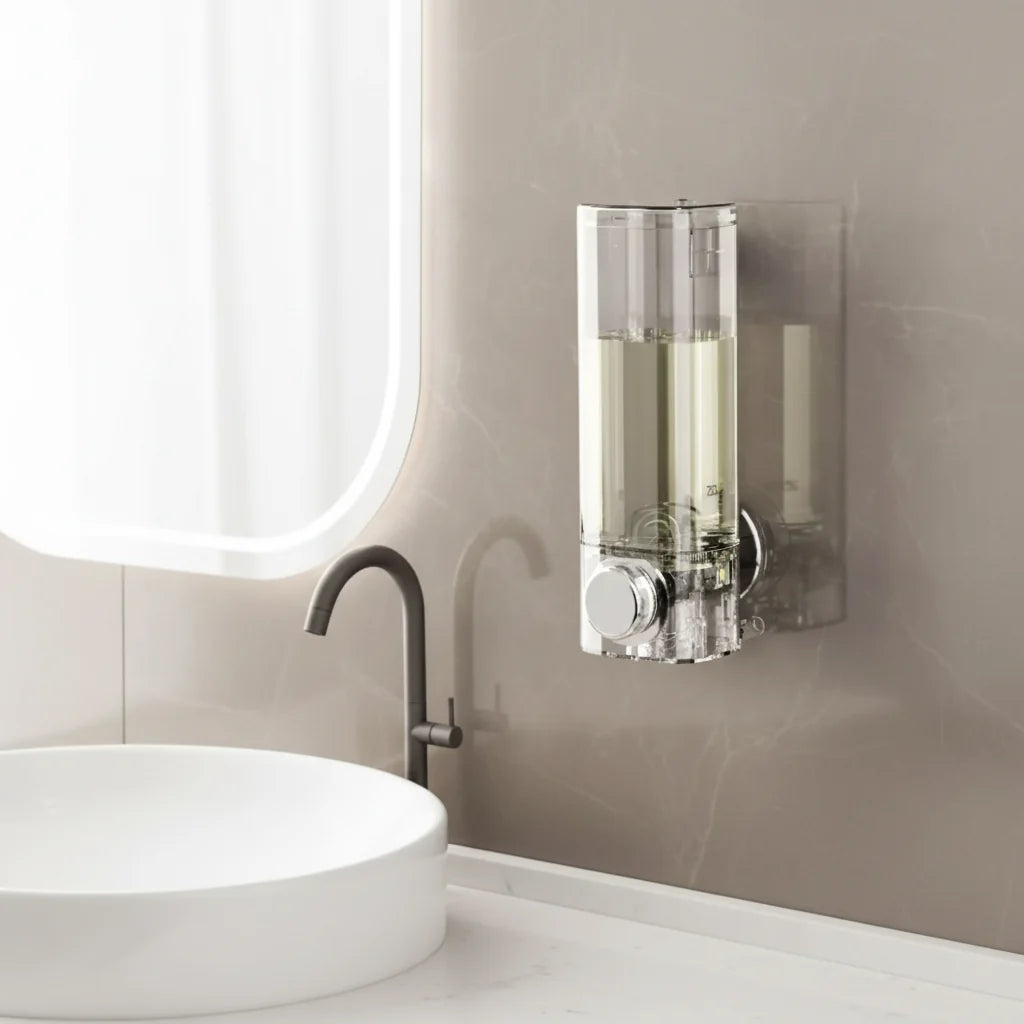 Wall Soap Dispenser Suction Mount Push Button Transparent