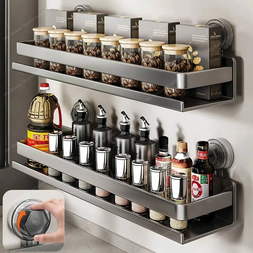 Wall Spice Rack Suction Cups Stainless Steel Adjustable