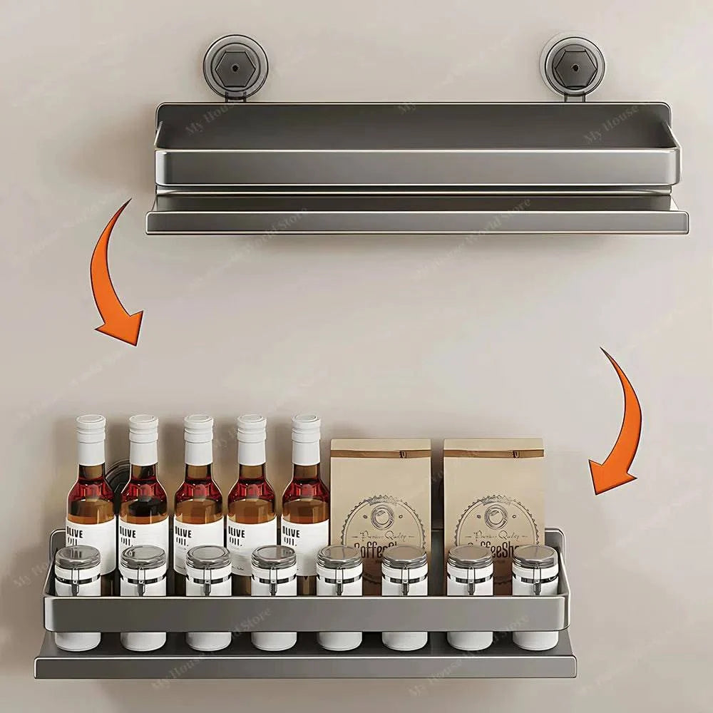 Wall Spice Rack Suction Cups Stainless Steel Adjustable