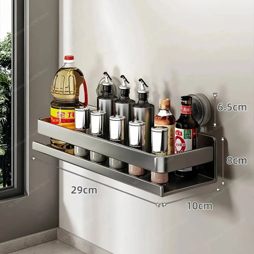 Wall Spice Rack Suction Cups Stainless Steel Adjustable