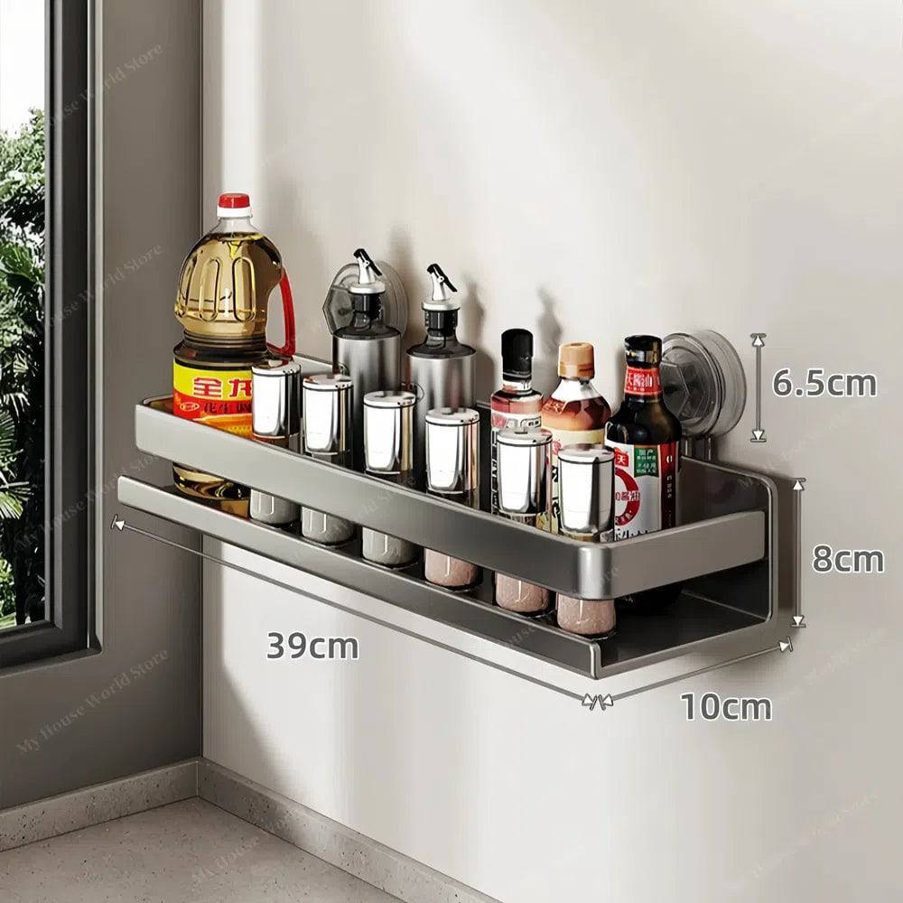 Wall Spice Rack Suction Cups Stainless Steel Adjustable