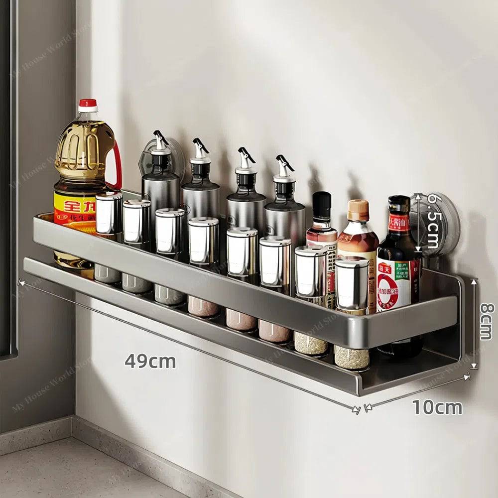 Wall Spice Rack Suction Cups Stainless Steel Adjustable