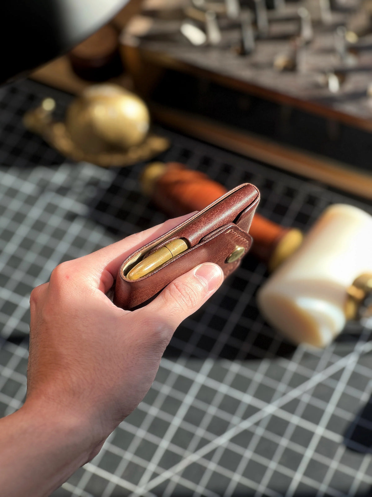 Wallet Full-Grain Leather Hand-Stitched Pen Holder