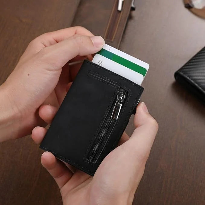Wallet RFID-Blocking Quick-Access Genuine Leather & Aluminum