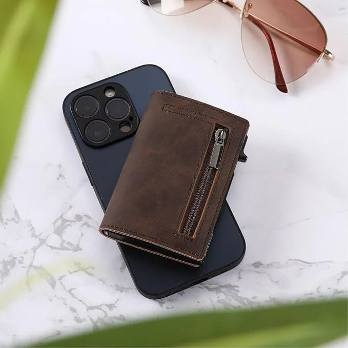 Wallet RFID-Blocking Quick-Access Genuine Leather & Aluminum