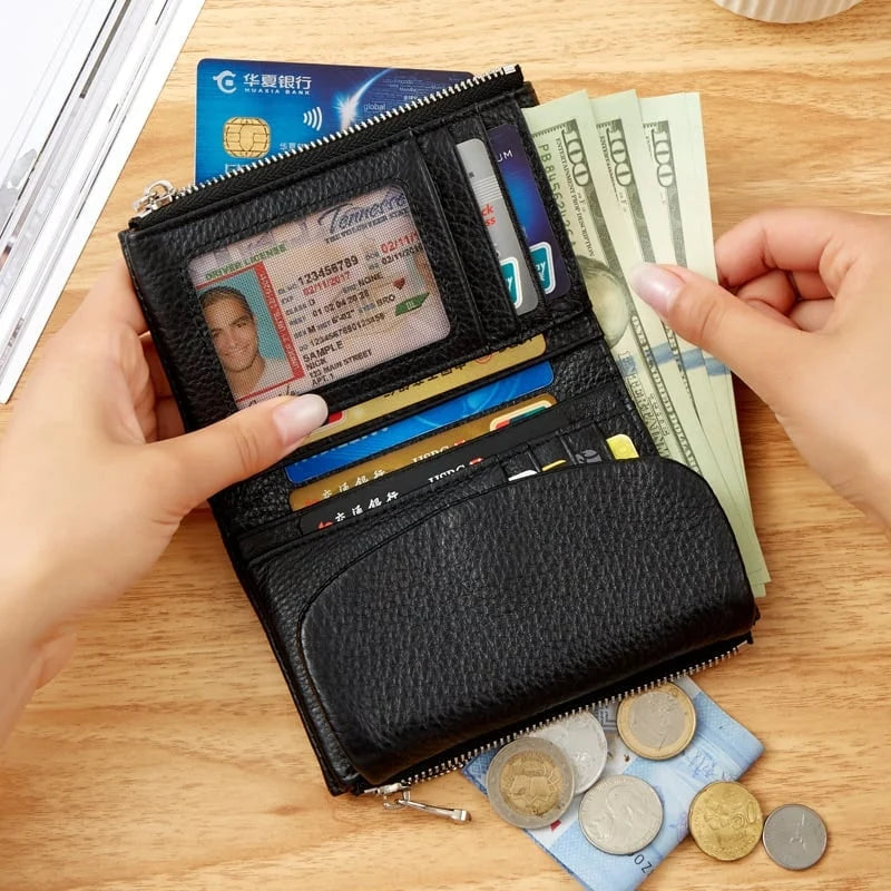 Wallet Slim Bifold Genuine Pebbled Leather RFID Blocking