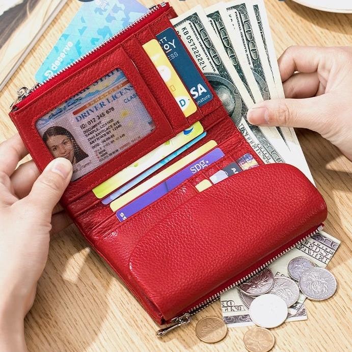 Wallet Slim Bifold Genuine Pebbled Leather RFID Blocking